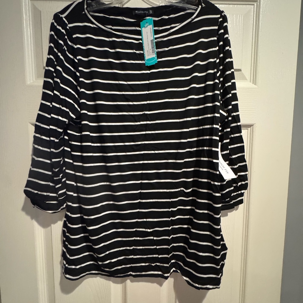 Staccato Black and White Striped Blouse
